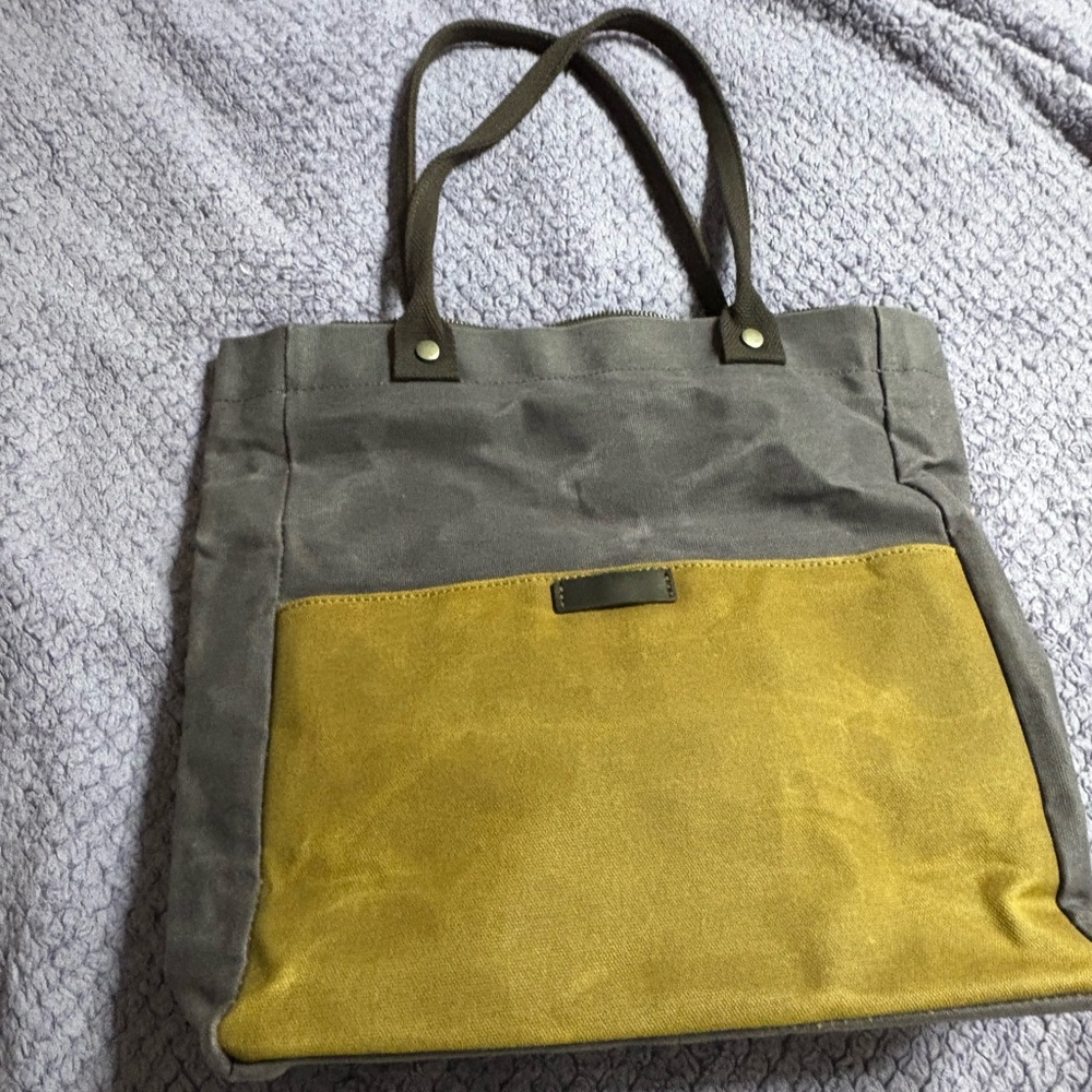 Gray and Kahki Canvas Tote Bag